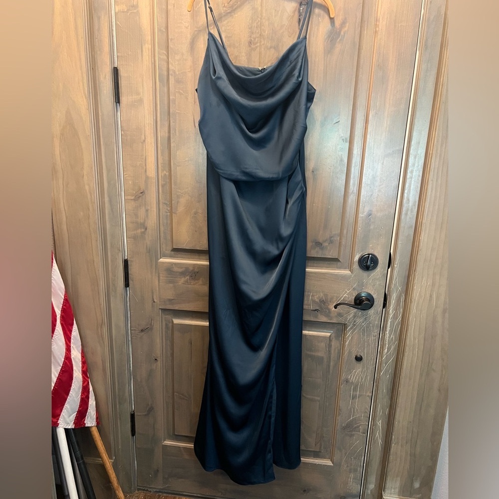 Birdy Grey Women's Spaghetti Strap Draped Neck Blue Maxi/Formal Dress. Size 2X
